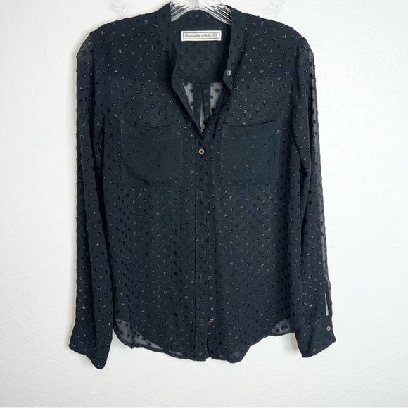 Abercrombie & Fitch top women XS Black Metallic Dot sheer button down shirt E - Picture 1 of 6